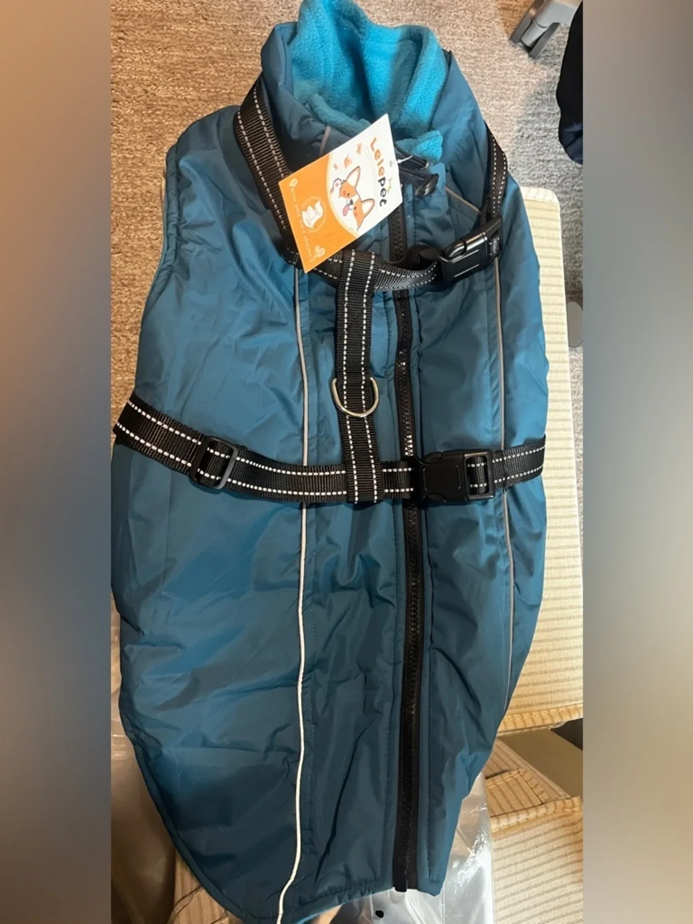 Lelepet Water/Windproof Dog Jacket With Reflective Harness Built In L 967/9